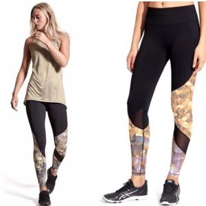 ATHLETA Asym Mesh Sonar Black Geometric Tight S. S